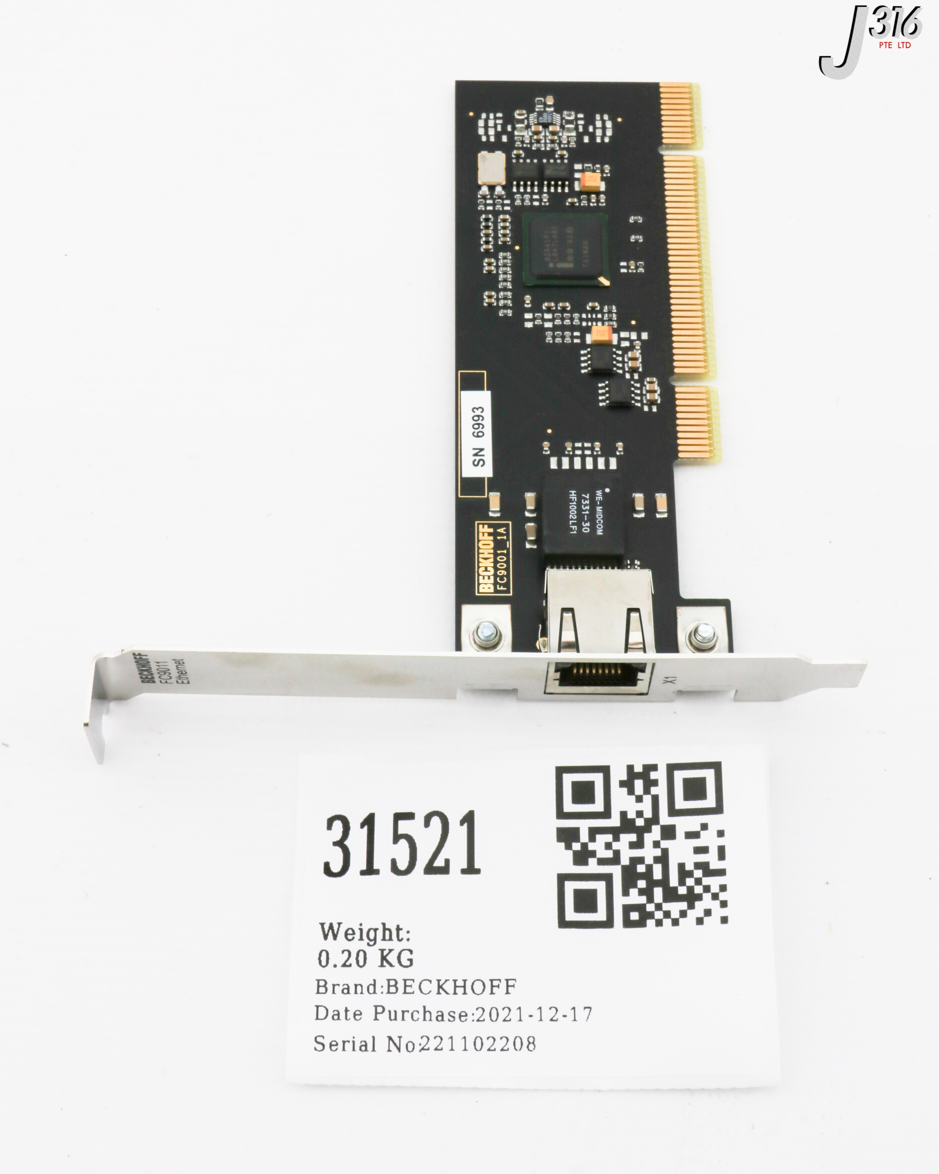 31521 BECKHOFF ETHERNET PC INTERFACE CARD, 1-CHANNEL, PCI BUS (NEW